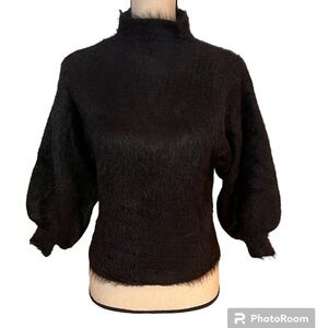 Anthropologie Line and Dot Black Furry Pullover Sweater Sz-XS